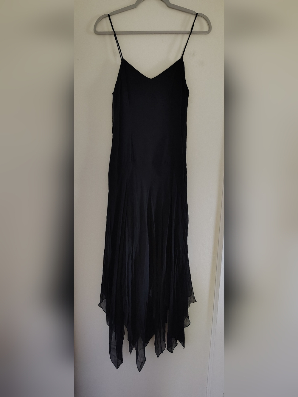 Vintage Black 100% Silk Maxi Dress 10 Whimsigoth Drop Waist Layered Fairy Grunge